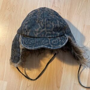 Leopard Print Kids Hat with Faux Fur Lining